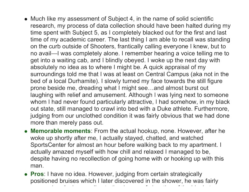 Illustration for article titled The Full Duke University "Fuck List" Thesis From A Former Female Student (UPDATE)